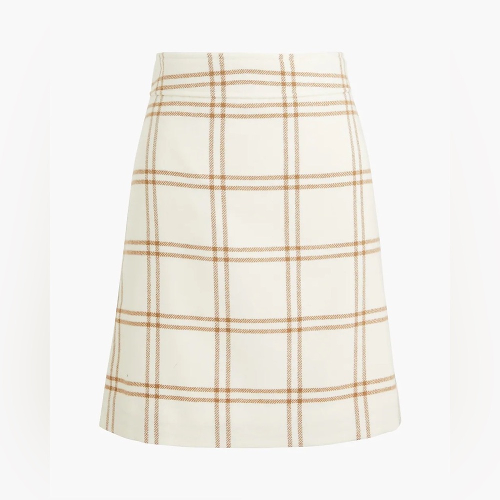 J.Crew Factory Plaid Wool Blend A Line Mini Skirt, Camel Ivory Plaid, 18
